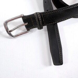 Orvis Leather Belt Black Size 38 Textured Contrast Stitch Made in USA 87HX